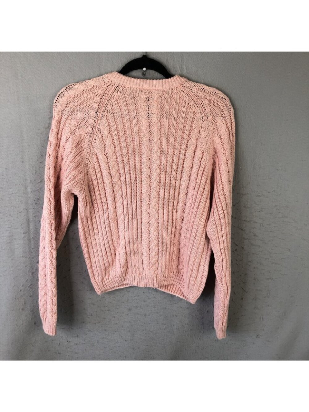 Vintage Pastel Cardigan Sweater Womens S Pink Ramie Cable Knit Fisherman Twee - Picture 2 of 16